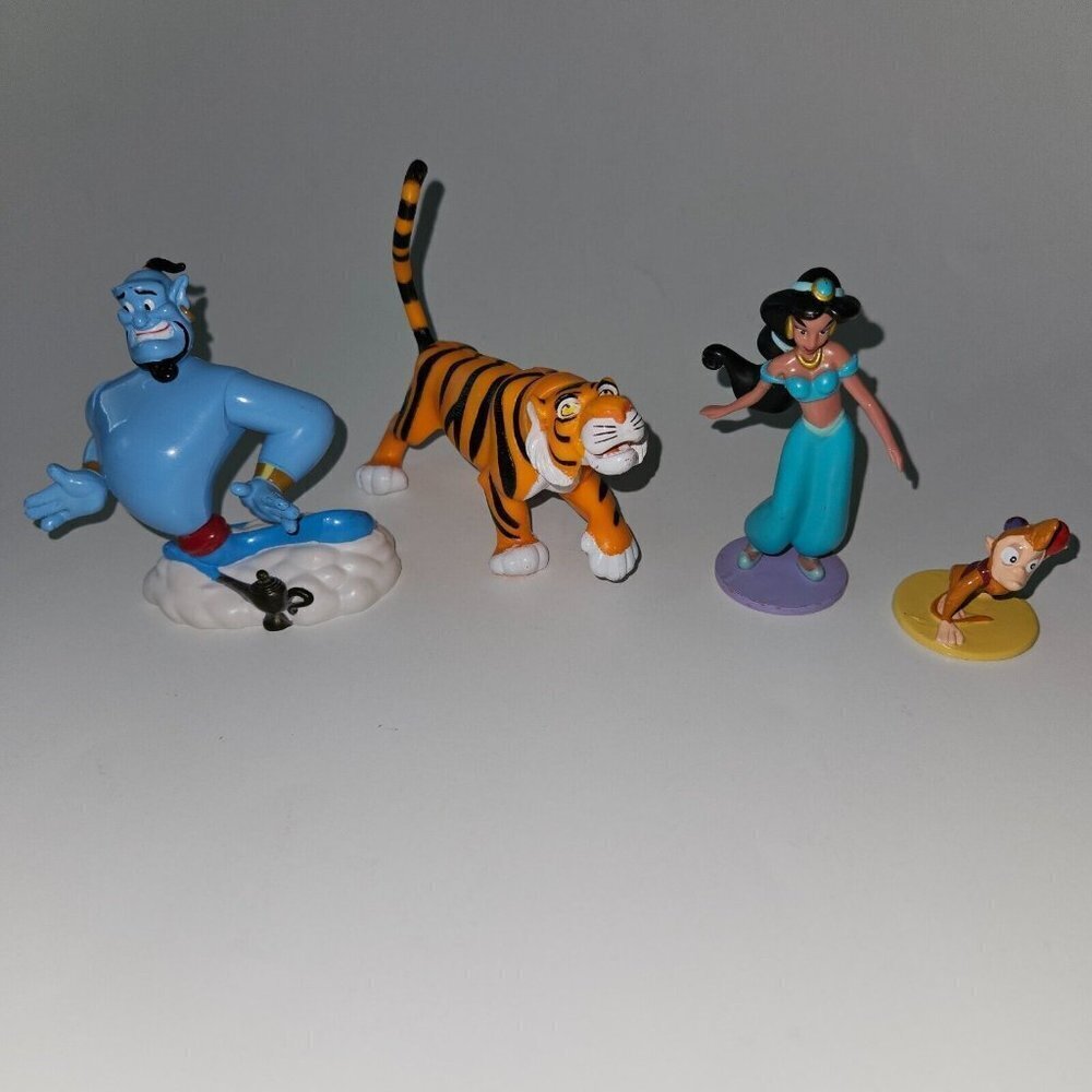 4 Disney Aladdin Toy Figures Lot Genie Rajah Tiger Jasmine Princess Abu Monkey